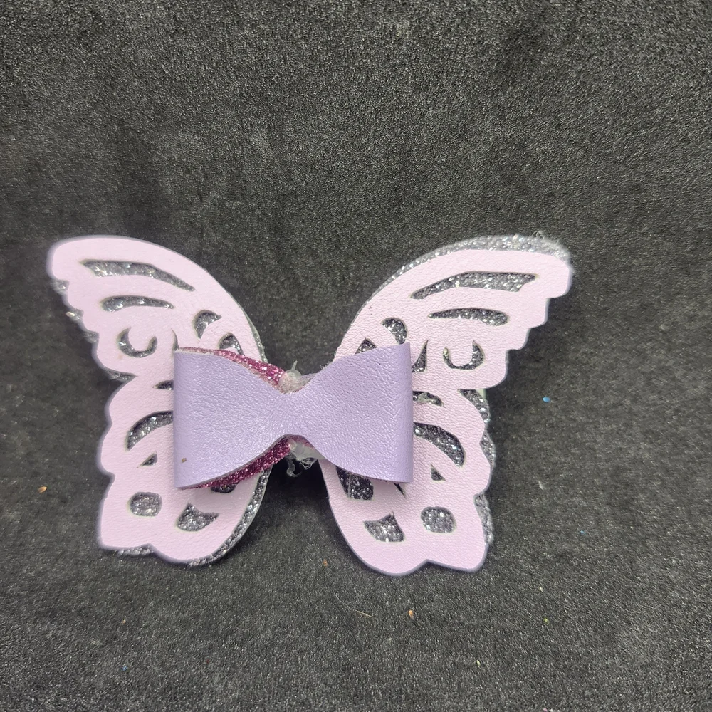 Hand Crafted Purple Butterfly Bow Hair Clip Faux Leather